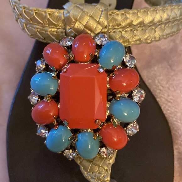 Beverly Feldman jeweled faux turquoise and coral gold sandal heel size 71/2 - Picture 3 of 5